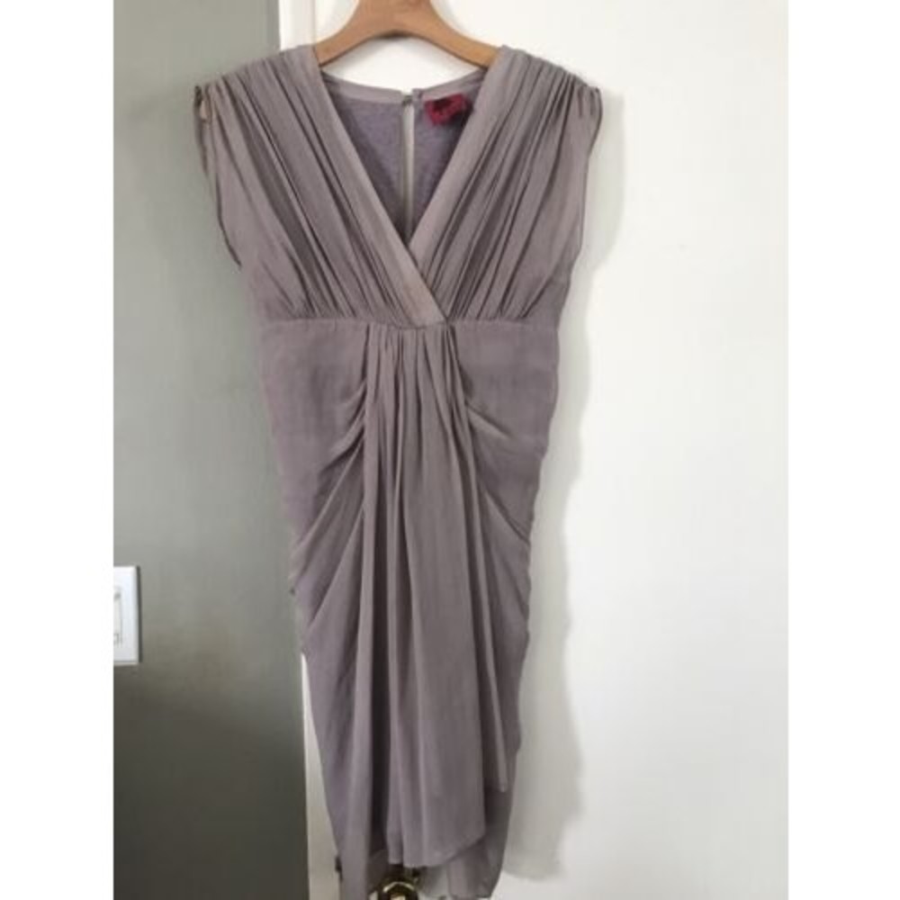 EUC Juliette Longuet Blush Sleevless Rouched Empire 100% Silk lined Dress Sz 2